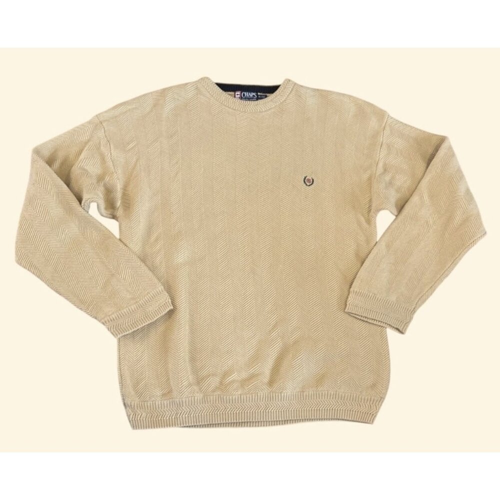 Chaps Ralph Lauren XL Yellow Herringbone Knit Cotton Mens Sweater